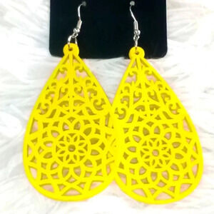 NWT Solid Yellow Designed Wood Fashion Earrings